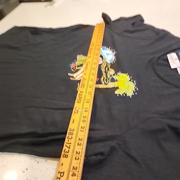 quacker factory 2x T-Shirt Black Embroidered Beach Top Short Sleeve - Picture 5 of 8